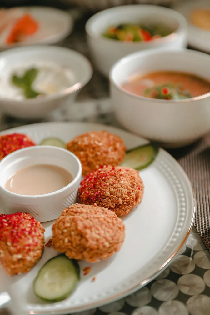 Falafel platter with tahini photographed for a restaurant menu